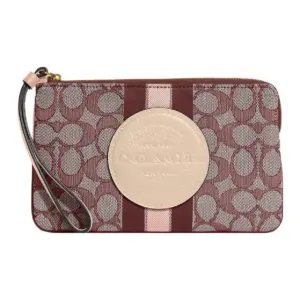 COACH Dempsey Jacquard Fabric With Pebbled Leather Wrist Bag Large Women's Red Brown C8841-IMMZI