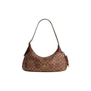 COACH Ella Velvet With Smooth Leather Handbag, Shoulder Bag Large Women's Light Khaki & Vintage Brown CDV37-IMYN0